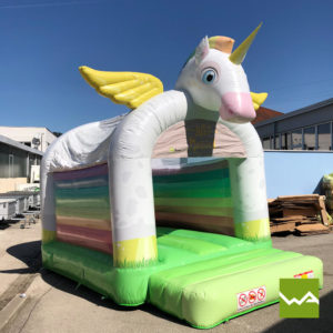 Hüpfburg mieten / Hüpfburg Verleih in der Nähe - Einhorn Hochzeit Hüpfburg Seitenansicht 2